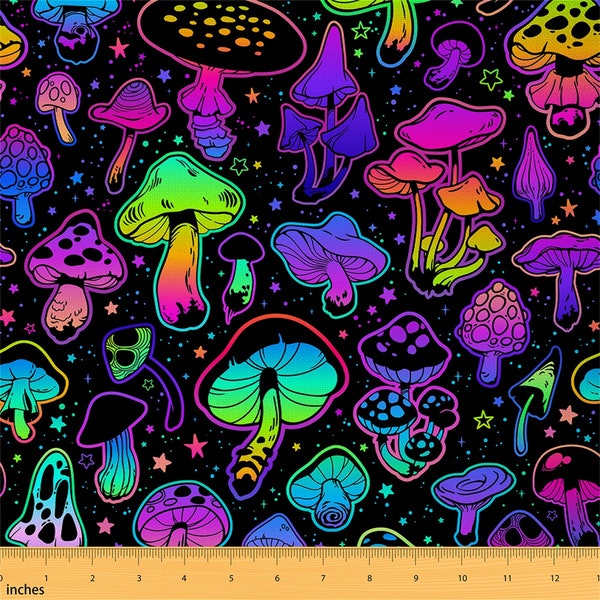 Tissu polyester champignon par mètre, tissu végétal botanique néon arc-en-ciel à coudre, tissu psychédélique galaxie étoilée coloré, fait main