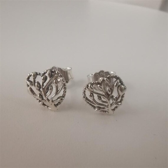 Pandora Silver Earrings Family Tree Heart Stud Earrings Etsy