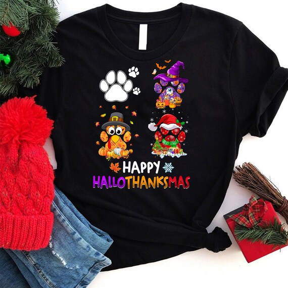 Happy Hallothanksmas Paw Shirt, Cute Paw Dog Pumpkin Turkey T-Shirt, Funny Dog Paw Shirt, Hallothanksmas Sweatshirt