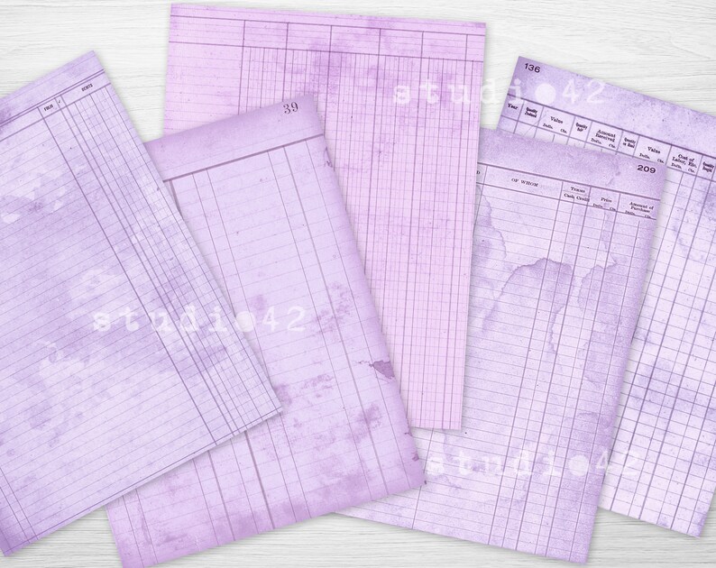 Printable Purple Ledger Paper, Ledger Book, Digital Ledger Paper, Digital Scrapbook Papers
