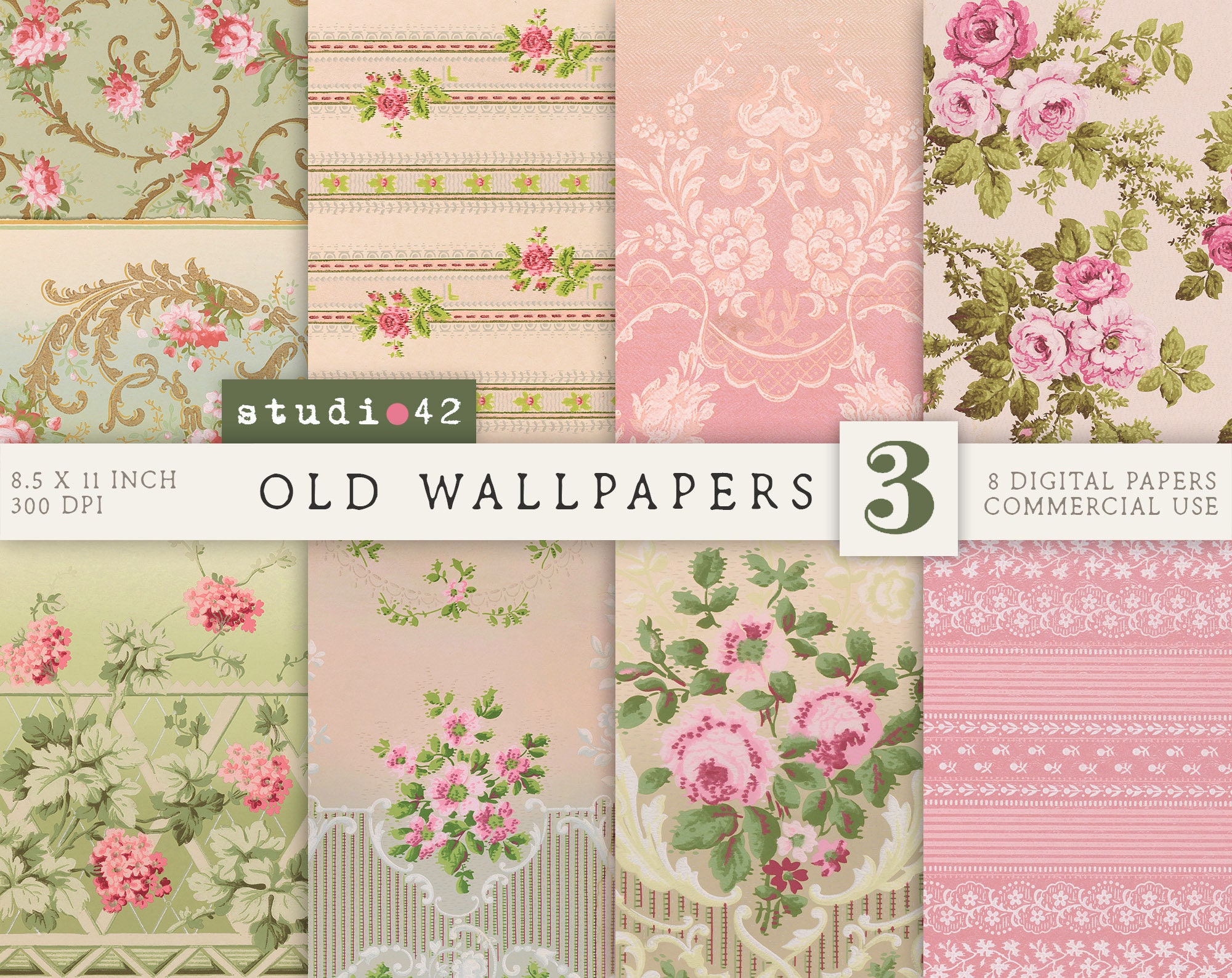 Antique Wallpaper Printables V3, Digital Old Wallpaper, Vintage Wallpaper  patterned paper, Authentic old patterns, Patterned original wall, image size:2000x1588