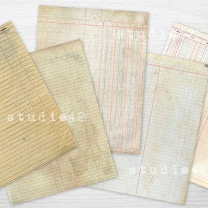 Printable Ledger Paper, Ledger Book, Digital Ledger Paper, Digital Scrapbook Papers, Printable Journal Ledger Pages, Old Ledger Paper Pack image 3