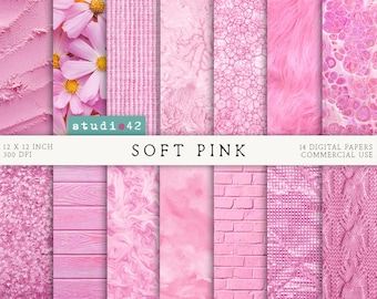 Rose Pink Digital Papers, Pastel Pink textures, Soft Pink Backdrop Printables, Soft pink Textured Scrapbooking Papers, Pink backgrounds