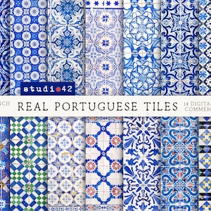 "Portugiesische Fliesen Hintergrundpapier, ""Azulujo"" Papier, bunte Fliesen, Scrapbook Papier,"