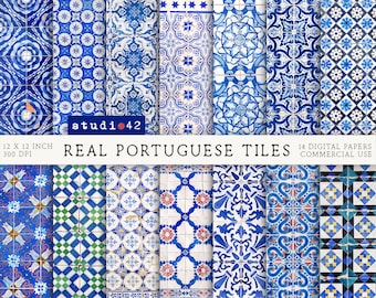 Portuguese Tiles background digital papers V2, Real Azulejo wall texture papers, Colorful tiles Textures Scrapbook Paper, Digital Backdrops