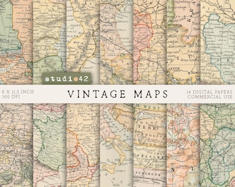 Alte Karten der Welt, Vintage Weltkarten, Grunge Karten, antike Karten, druckbare Reise Ephemera, Vintage Papierjournal Seiten, Reisetagebuch