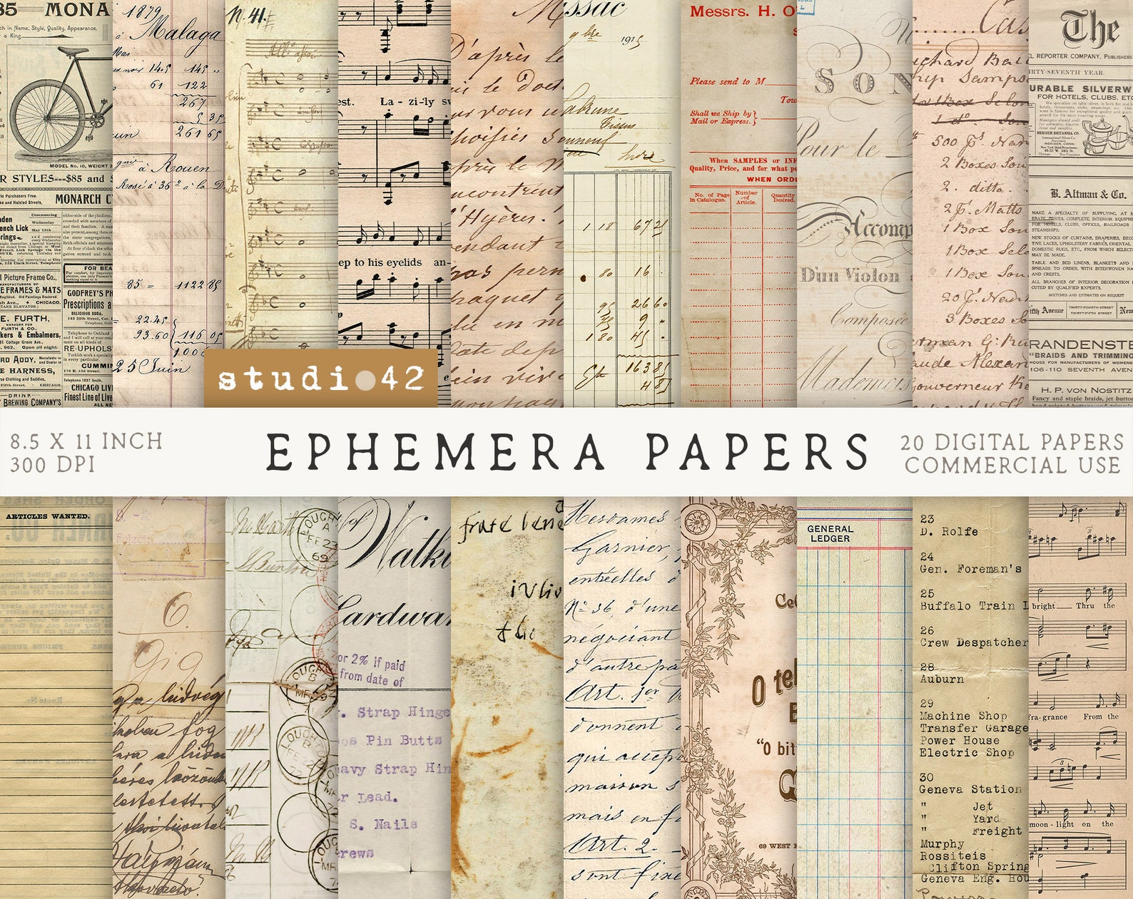 Antique Paper Ephemera Old Digital Paper Vintage Textures Etsy