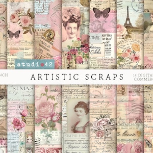 Printable Tattered Antique Ledger Papers, Pink Junk Journal Pages, Digital Ephemera, Digital Scrapbook Paper, Digital Collage Journal Sheets