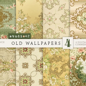 Antique Wallpaper Printables V4, Digital Old Wallpaper, Vintage Wallpaper patterned paper, Authentic old patterns, Patterned original wall