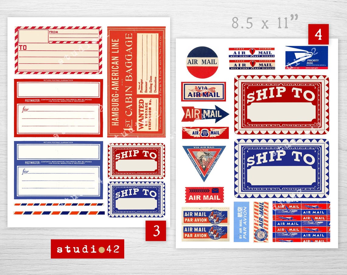 Vintage Air Mail Ephemera Pack | Printable Postal Labels & Fussy Cuts ...