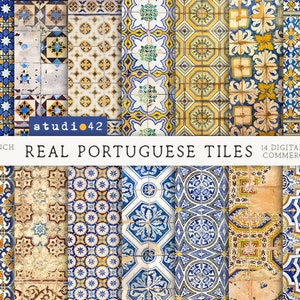 Portuguese Tiles background digital papers, Real Azulejo wall texture papers, Colorful tiles Textures Scrapbook Paper, Digital Backdrops