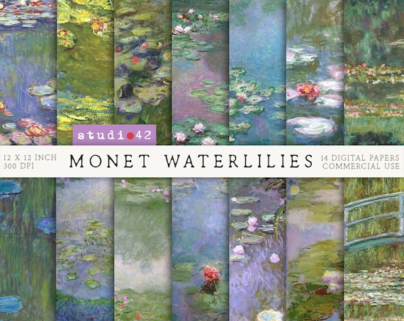 Waterlilies Monet Digital Paper Pack, Claude Monet Paintings Digital Paper, Monet Backgrounds, Monet Paintings, Monet Artist Print Set