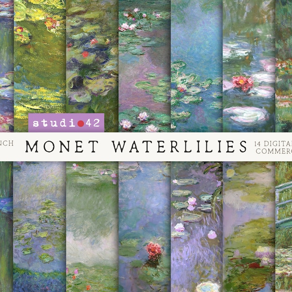 Waterlilies Monet Digital Paper Pack, Claude Monet Paintings Digital Paper, Monet Backgrounds, Monet Paintings, Monet Artist Print Set