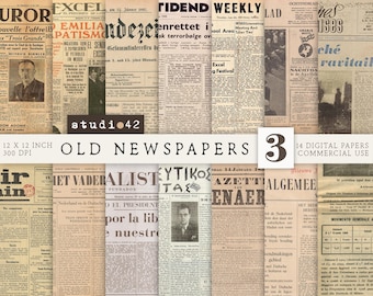 Old Newspapers Digital Papers, Old Newspapers Printable Paper, Printable Decoupage Paper, Vintage Newspaper Decoration, Newspaper Scrapbook