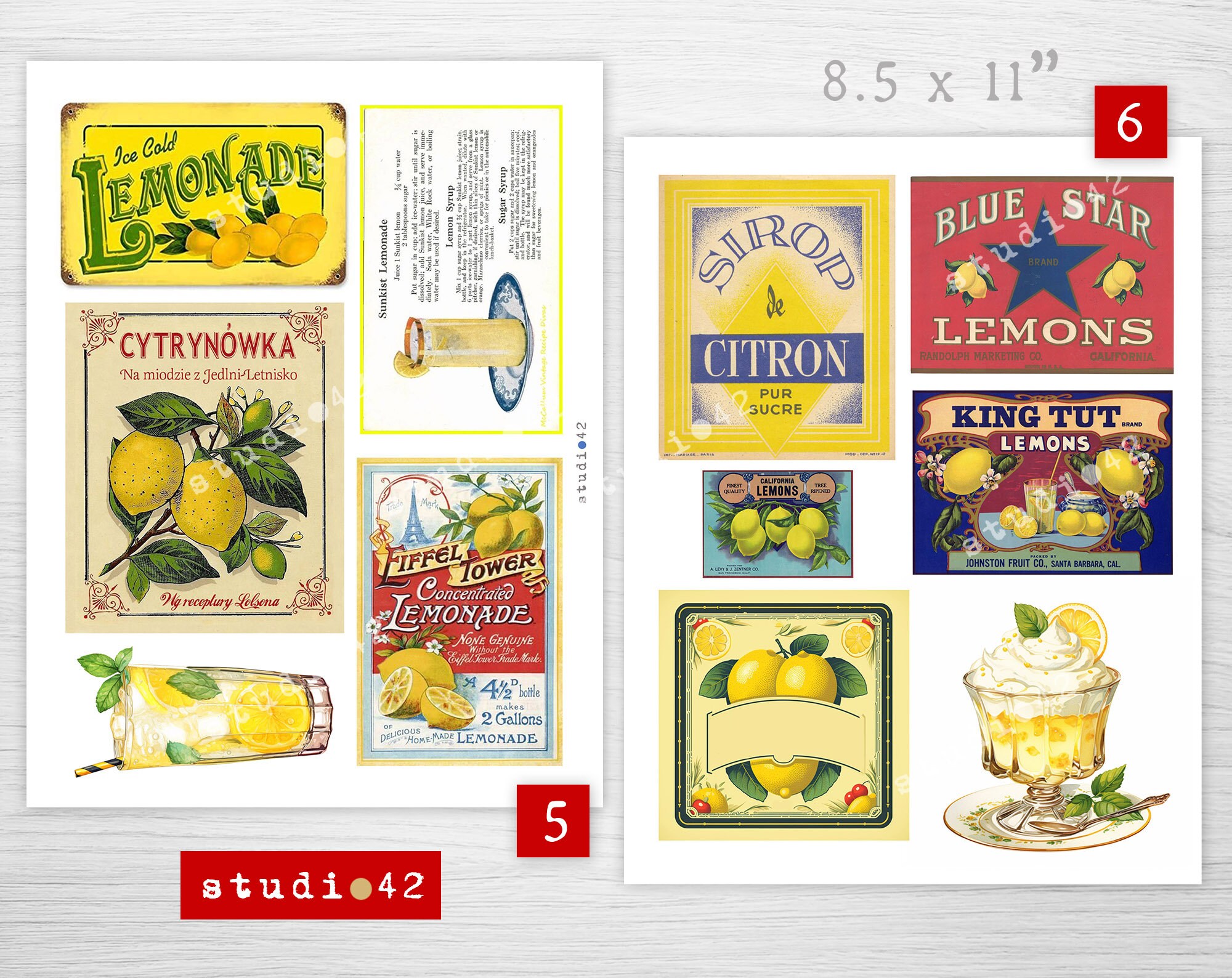 Lemon Ephemera Pack, Lemonade Digital Collage Sheets, Fruit Garden ...