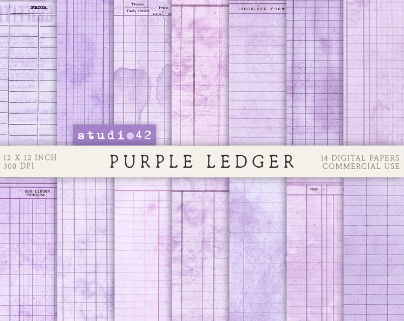 Printable Purple Ledger Paper, Ledger Book, Digital Ledger Paper