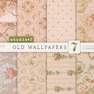 Antique Wallpaper Printables V7, Alte Tapete, Vintage Tapete gemustertes Papier, Authentische alte Muster, Gemusterte Originalwand