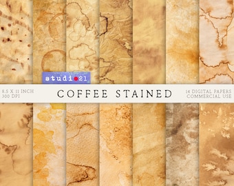 Kaffee gefärbtes digitales Papier, mit Tee Kaffee gefärbter digitaler Hintergrund, druckbarer kaffeegefärbter einfarbiger Hintergrund, digitales Scrapbooking-Papier