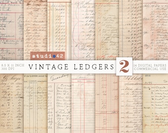 Printable Ledger Paper 2, Ledger Book, Digital Ledger Paper, Digital Scrapbook Papers, Printable Journal Ledger Pages, Old Ledger Paper Pack