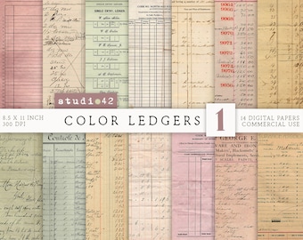 Printable Ledger Paper, Ledger Book, Digital Ledger Paper, Digital Scrapbook Papers, Printable Journal Ledger Pages, Old Ledger Paper Pack
