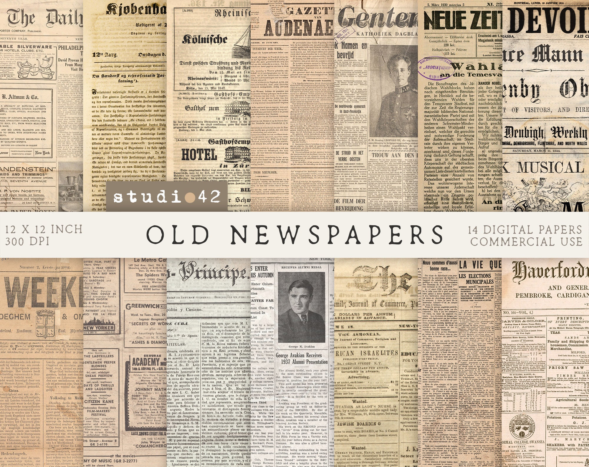 Old Newspapers Digital Paper, Old Newspapers Printable Paper
