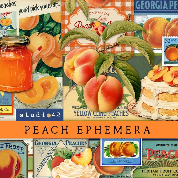 Peach Ephemera Pack, Frutty Digital Collage Sheets, Fruit Garden Summer Printables, Garden Printables, Spring Time Embellishments