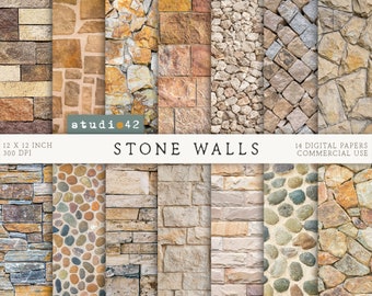Stones background digital papers, Stone wall texture paper, Stones Texture Digital Scrapbook Paper, Colorful Stones Digital Backdrops