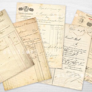 May include: A collection of vintage paper documents with handwritten text in French. The documents are yellowed with age and have a distressed look. The text includes the words "Chatain & Chateauneuf", "Hard", "Dor", "Sylves", and "Savon Concentre".