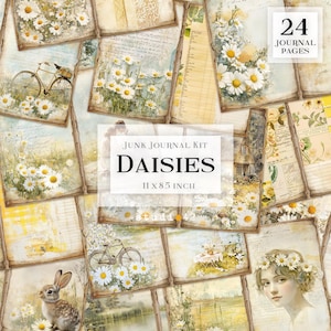 Daisy Flower Junk Journal Kit, Daisy Ephemera, Junk Journal Printables, Shabby Daisy Collage Sheets, Cottagecore Floral Journal, Scrapbook