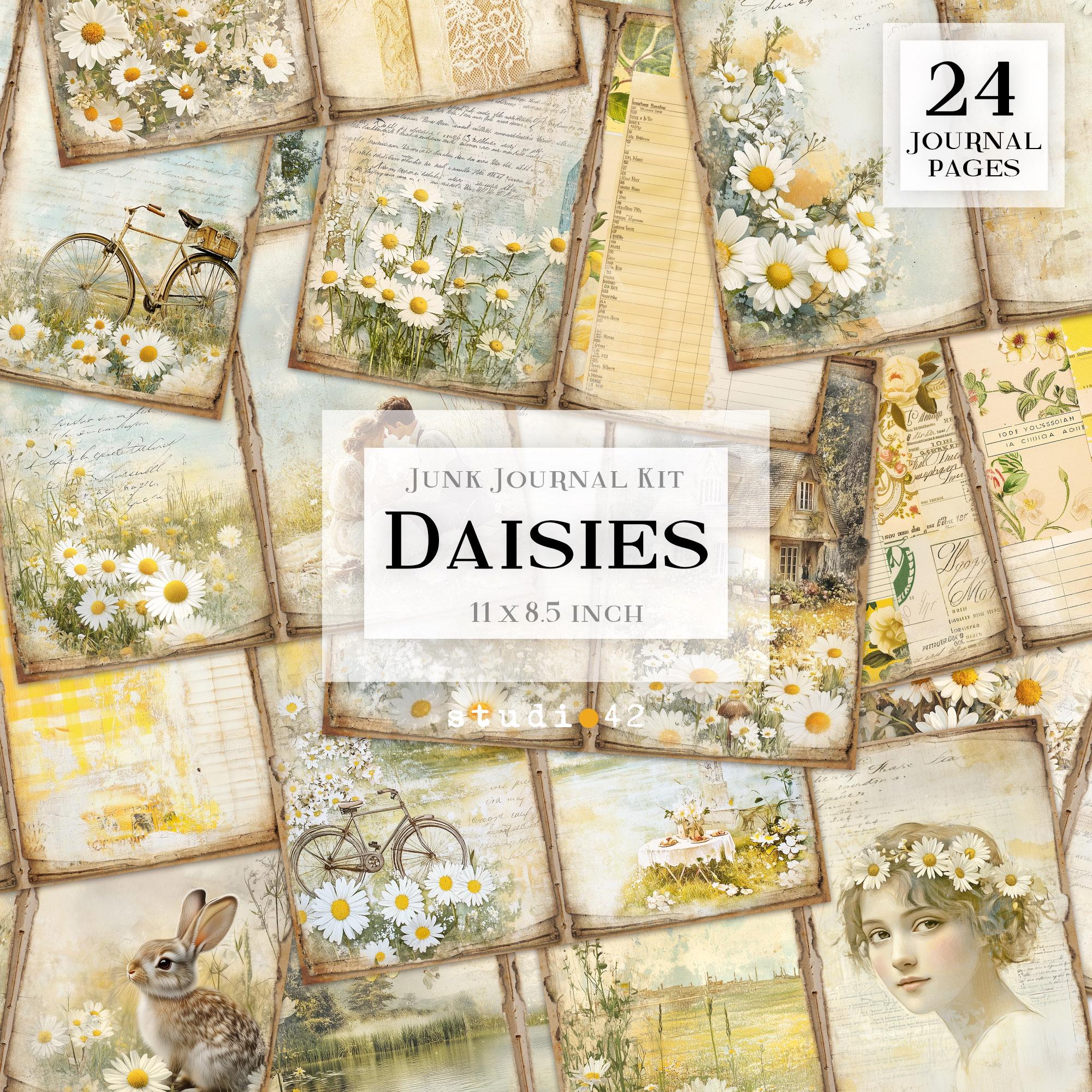 Daisy Flower Junk Journal Kit, Daisy Ephemera, Junk Journal Printables, Shabby Daisy Collage Sheets, Cottagecore Floral Journal, Scrapbook