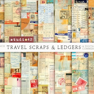 Carta da registro stampabile per collage, carta da registro con ritagli di viaggio, carta per album digitali, pagine di registro stampabili per diario, confezione di carta da registro vecchia