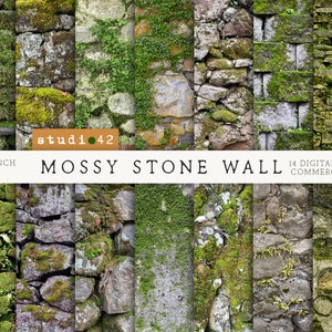 Mossy Stone Wall digitale Hintergründe, Mossy Stones Texture Papier, Mossy Stones Texture Digital Papier, Steine Digitale Kulissen
