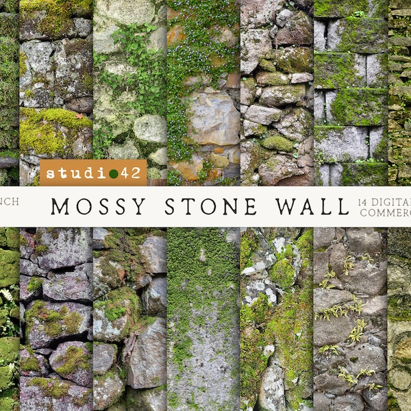 Mossy Stone Wall background digital papers, Mossy Stones texture paper, Mossy Stones Textures Digital Paper, Stones Digital Backdrops