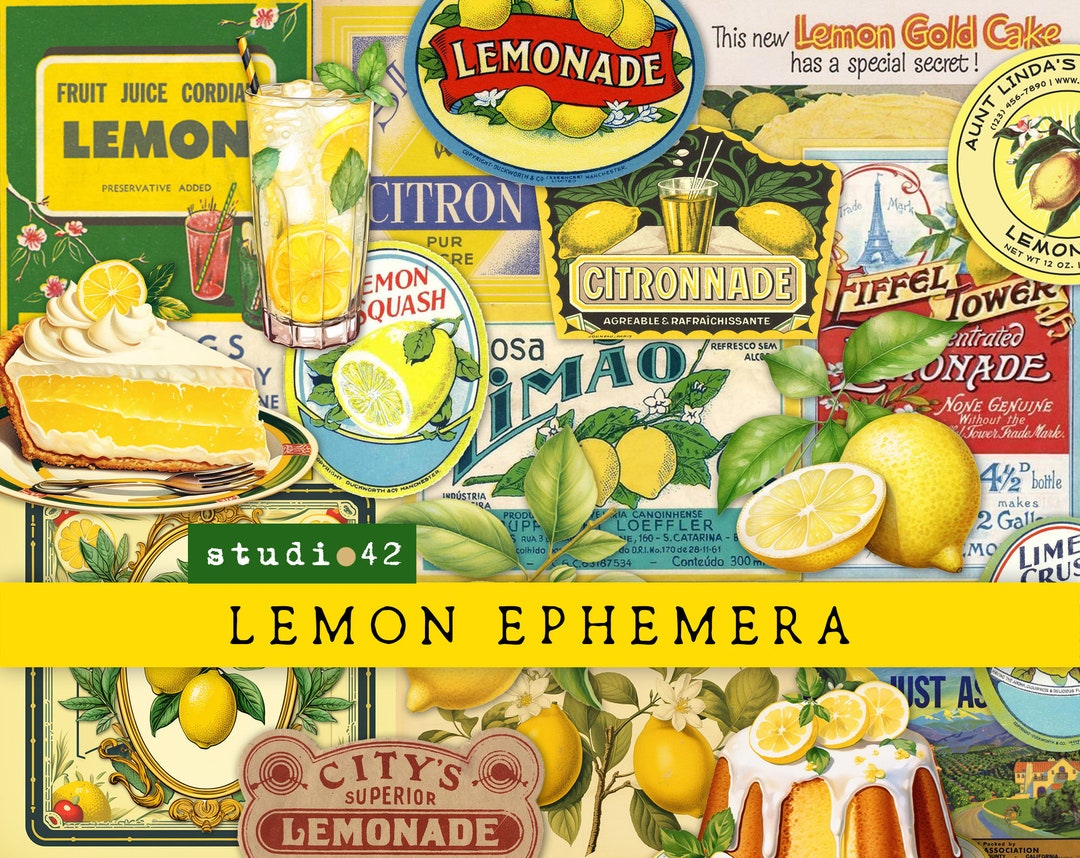 Lemon Ephemera Pack, Lemonade Digital Collage Sheets, Fruit Garden ...
