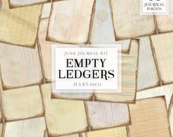 Blank Ledgers Junk Journal Kit, Neutral Journaling Pages, Printable Journal, Plain Ledger Journal sheets, Ledger Junk Journal Pages