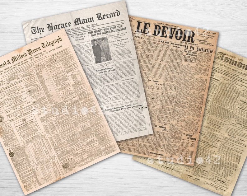 Old Newspapers Digital Paper, Old Newspapers Printable Paper, Printable Decoupage Paper, Vintage ...