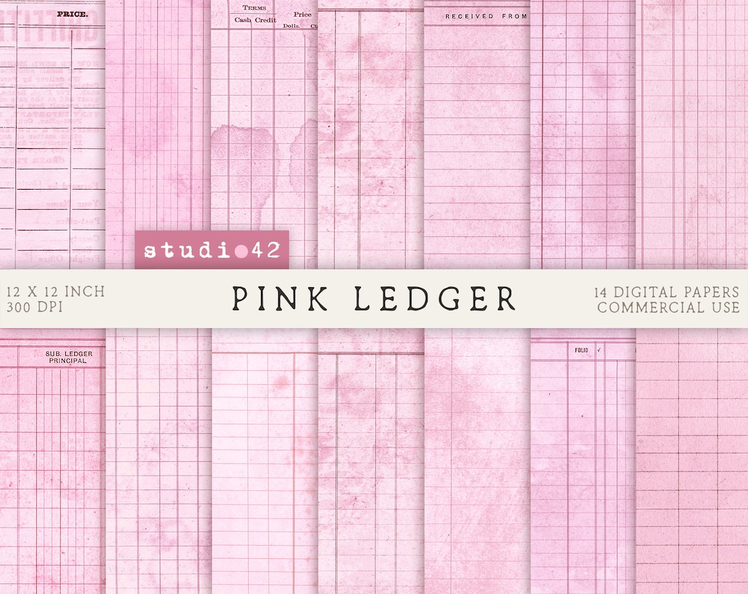 Printable Pink Ledger Paper, Ledger Book, Digital Ledger Paper, Digital