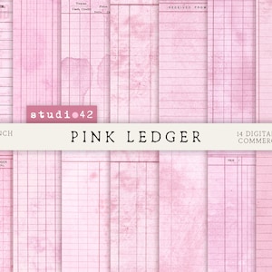 Printable Pink Ledger Paper, Ledger Book, Digital Ledger Paper, Digital Scrapbook Papers, Journal Ledger Pages, Pink Ledger Paper Pack