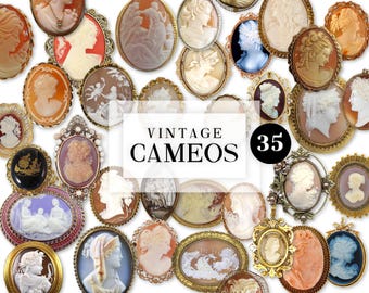 Antieke camee broche clipart, echte cameo png-bestanden, vintage cameo broche kieskeurige bezuinigingen, oude pins clipart, scrapbooking cameo elementen