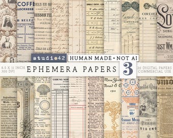 Ephemera For Junk Journals V3 | Vintage Ephemera Pack | Scrapbook Pages | Antique Documents Collage |  Old Papers Printable Kit