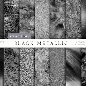 Schwarzes Metallics Digital Papier, gebürstetes Metall Messing, Graues Digital Papier, Metallic Texturen, Schwarze Folie Texturen, Glänzende schwarze Textur Papiere