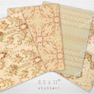 Pu&ograve; includere: Quattro fogli di carta digitale con motivi floreali e damascati vintage in tonalit&agrave; beige, marrone e rosa. I fogli misurano 8,5 x 11 pollici e sono etichettati "studio42".