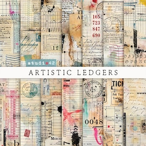 Printable Collage Ledger Paper, Digital Ledger Paper, Digital Scrapbook Papers, Printable Journal Ledger Pages, Old Ledger Paper Pack