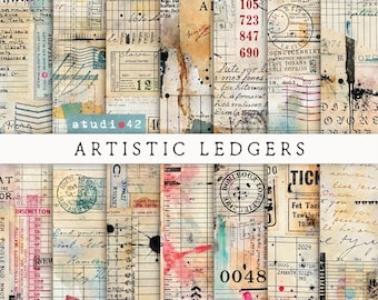 Afdrukbaar collageboekpapier, digitaal grootboekpapier, digitaal plakboekpapier, afdrukbare dagboekpagina's, oud grootboekpapierpakket