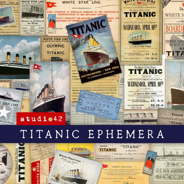 Titanic Ephemera, Titanic Journal Printables, Titanic Digital Collage Sheets, Vintage Scrapbooking Ephemera, Imprimibles náuticos, Marina