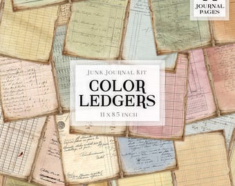 Old Ledgers Junk Journal Kit, Ledger Journaling Pages, Printable Journal, Antique Journal Sheets, Digit Kit, Ledger Junk Journal Pages