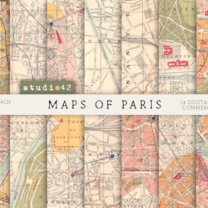 Old Maps of Paris, Antique French Maps, Printable Travel Ephemera, Travel Scrap Journal, Cartography Papers, Vintage Maps of Paris