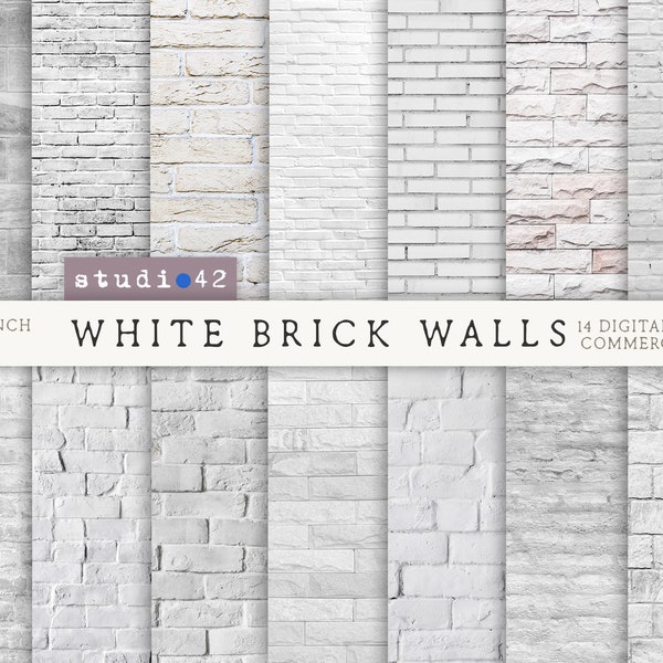 White Bricks background digital papers, White bricks texture paper, Brick Texture Digital Scrapbook Paper, Bricks Digital Backdrops