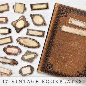 Porta etichette digitali, finti ex libris, etichette per libri stampabili, targhette per libri digitali, etichette per diari spazzatura, kit di abbellimento in metallo
