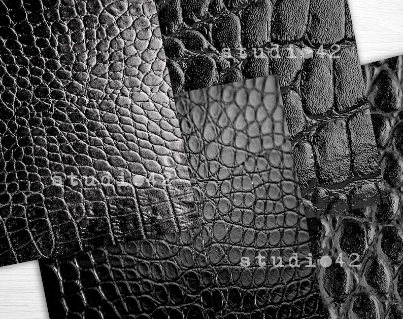 Pode incluir: Quatro texturas diferentes de pele de crocodilo preta. As texturas s&atilde;o de tamanhos e formas diferentes. As texturas s&atilde;o todas muito detalhadas.